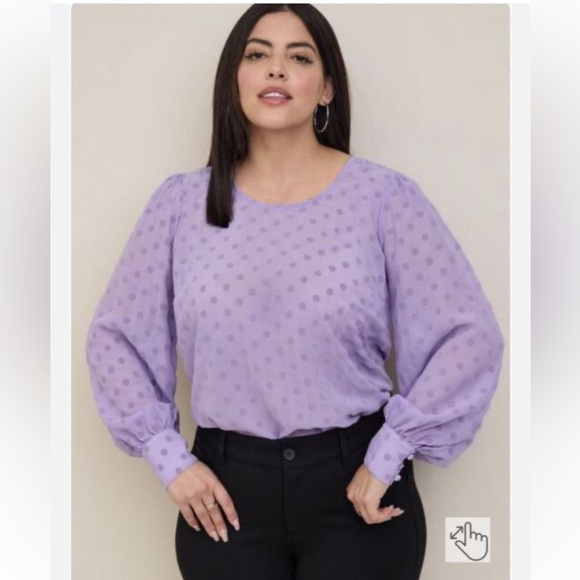 TORRID chiffon chip DOT blouse top puff long sleeve cuffed semisheer lilac  2X - Picture 12 of 12
